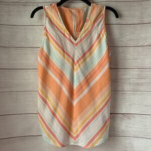 Multicolor Striped Chevron Lightweight Tank Top with Smocking and V-Neck